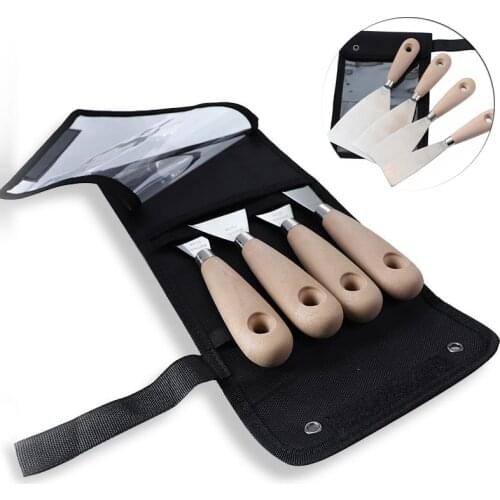 4pcs Multifunctional Putty Knife Set With Bag 1.5" 2" 3" 4" Stainless Steel Putty Knife Paint Spatulas Scraper Construction Tool