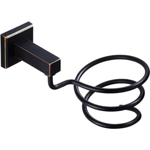 Black Bathroom Brass Wall Mount Hair Dryer Holder Stand Salon Bathroom Mounted Drier Rack home Storage