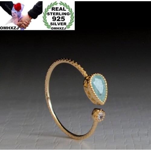 OMHXZJ Wholesale European Fashion Woman Man Party Gift Water Drop Open Zircon 925 Sterling Silver 18KT Yellow Gold Ring RR432