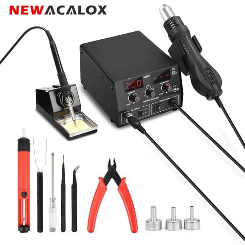 NEWACALOX 110V/220V 750W Digital 2 in 1 Rework Soldering Station Soldering Iron Hot Air Gun PCB Preheater Tool Welding Station
