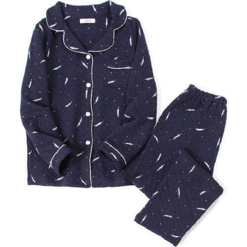 Autumn Men Pajamas Set Pure Cotton Regular Full Sleeve Couples Pijama hombre Casual Clothing Feathers Printed Women Sleepwear