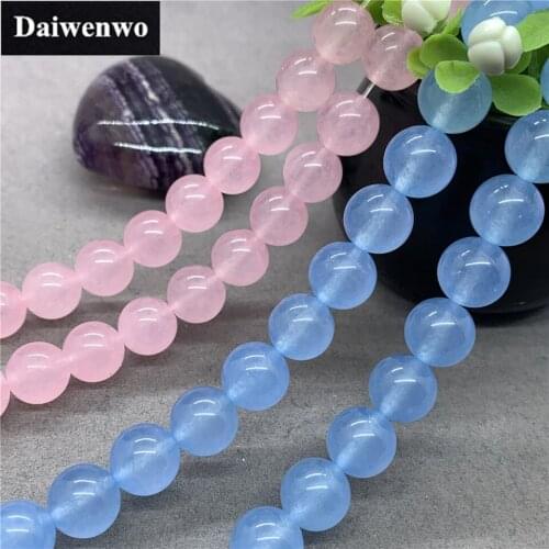 Pink Blue Chalcedony Beads Stone Round 4-12mm Gemstone Loose Spacer DIY for Jewelry