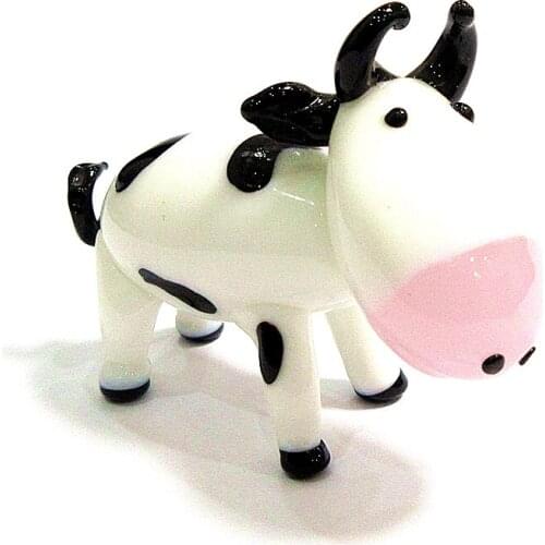 Handmade glass cow figurine cute art animal statue ornament home decoration charm accessories new year zodiac gifts for children