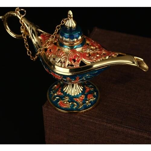 Small Traditional Lamp Incense Burner Magic Lamp Retro Censer Panto Tea Pot Genie Oil Lamp Prop Home Decorative Art Ornaments