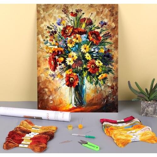 Magic Flowers Printed Water-Soluble Canvas 11CT Cross Stitch Kit Embroidery DMC Threads Craft Handicraft Hobby Sales