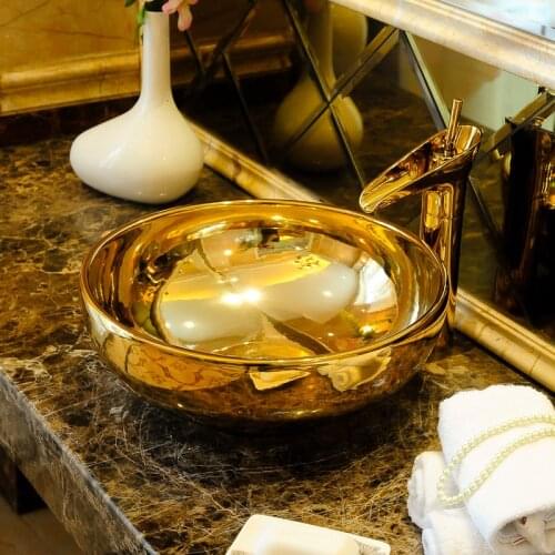 HIGH temperature finished gold silver glazed ceramic basin sink