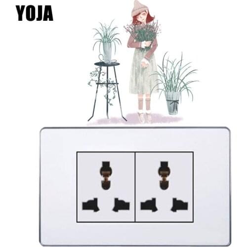 YOJA A Little Girl With A Potted Plant In Her Hand PVC Wall Sticker Colored Switch Decal Room Bedroom Home Decor 8SS1526