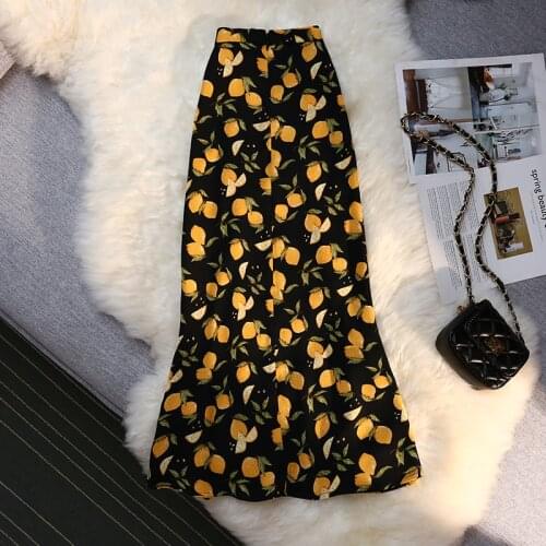Limiguyue French Style Luxury Lemon Print Skirts Women High Waist Skirt Slim Mermaid Skirt Summer Office Elegant Jupe K2050