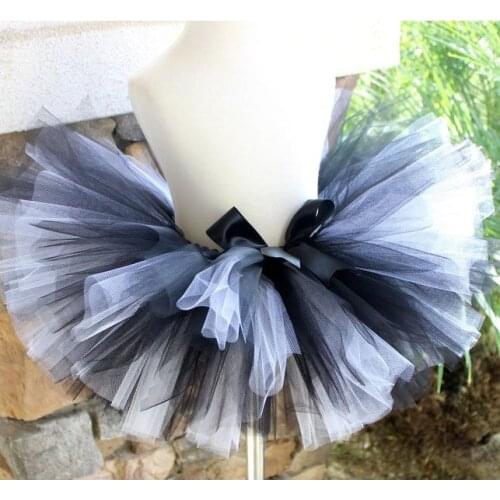 Girls Black White Tutu Skirts Kids Ballet Tulle Pettiskirts Underskirt with Ribbon Bow Children Halloween Party Costume Skirts