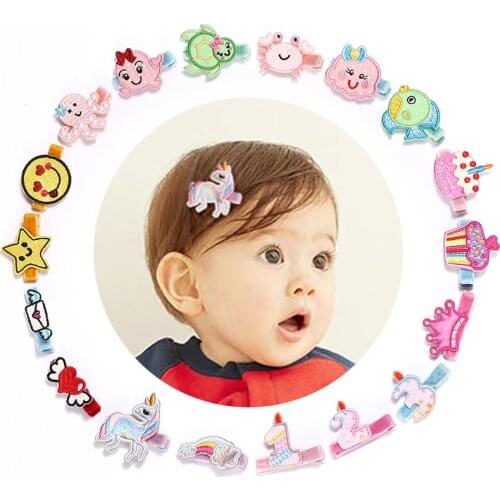 5pcs/lot Embroidery Animation Felt Hair Clips Glitter Fish Tortoise Girls Hairpin Unicorn Crab Star Barrette Cute Cartoon Grips