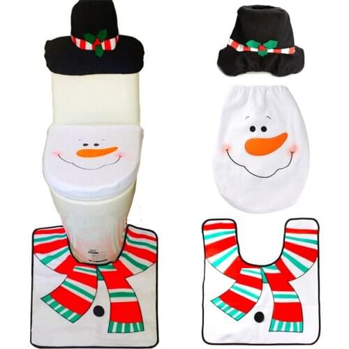 1Sets Christmas Decorations Xmas Toilet Seat Cover and Rug Washroom Set Snowman Decorative Toilet Seat Covers Lids Promotions