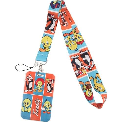 1pc ZF2374 Funny Silly Cat And Bird Cartoon Lanyard Credit Card ID Holder Bag Student Travel Bank Bus Business Card Cover Badge