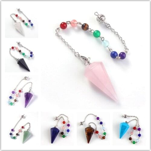 100-Unique Silver Plated Hexagon Pyramid Pendulum Pendant Many Style Stone with Chakra Beads Chain Amulet Jewelry