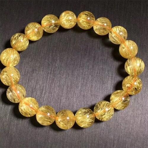 11.5mm Top Natural Brazil Gold Rutilated Bracelet Jewelry For Woman Man Crystal Lucky Titanium Round Beads Stone Stretch AAAAA