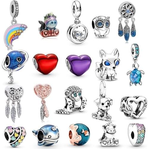 2Pcs/Lot Silver Plated 2021 New Rainbow Styles Charms Bracelets For Women Original Brand Bracelets Necklaces Jewelry Making