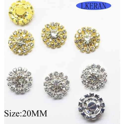 20MM Two-tone 10pieces Hollow-shaped Clear rhinestone Diamond Button Wedding Bouquet Hair Ribbon Decorative buckle DIY crafts