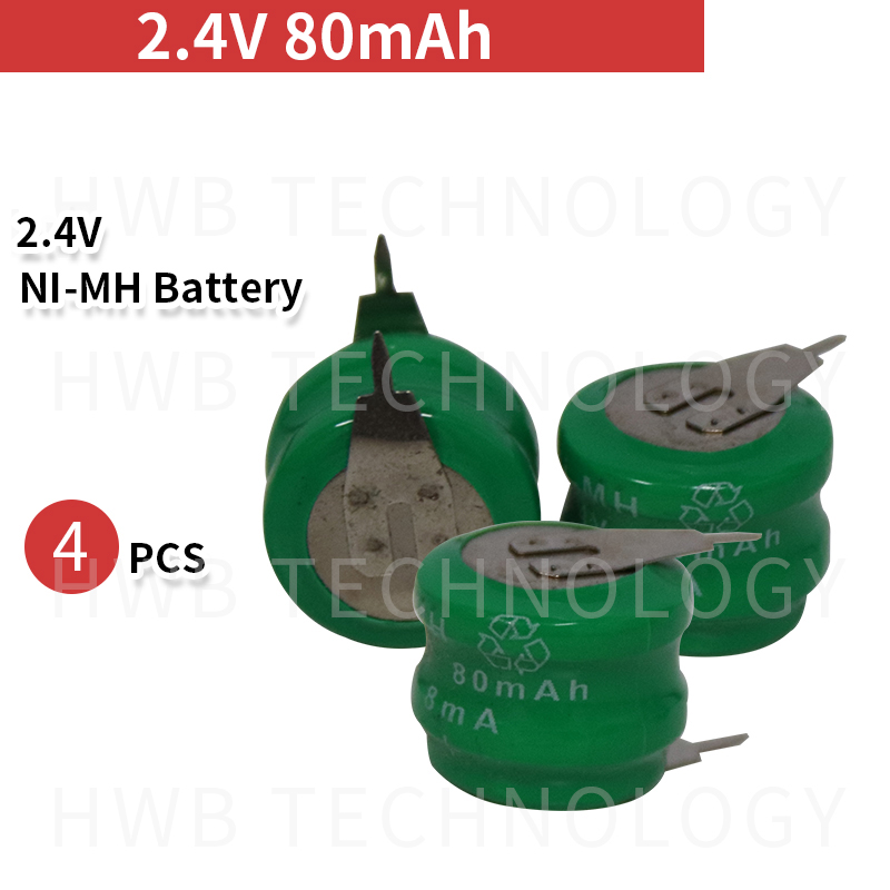 4 PCS/lot Original New 2.4V 80mAh Ni-MH Rechargeable Button Cell Battery Ni MH Batteries With Pins Free Shipping
