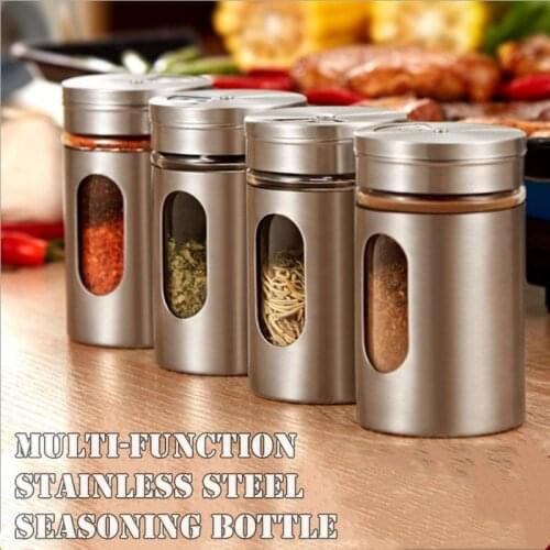 Stainless Steel Spice jars Seasoning Cans rotate cover Salt pepper shakers toothpick condiment storage bottle kitchen spice rack