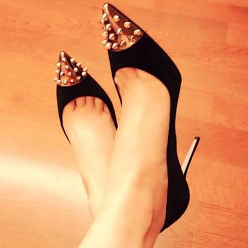 Free shipping fashion women Pumps lady Black suede spikes toe high heels shoes size33-43 12cm 10cm 8cm bride Stiletto heeled