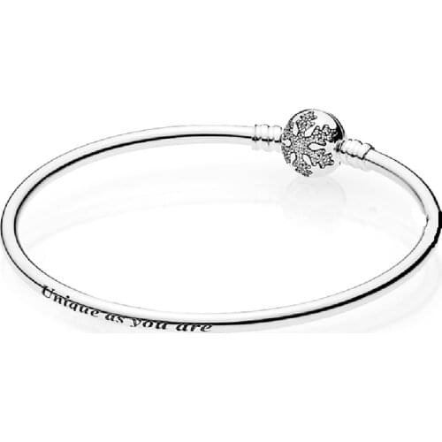 100% Real 925 Sterling Silver BlackFriday Snowflake Bangle Bracelet Snowflake Bangle Bracelet Fit Original Charms Diy Jewelry