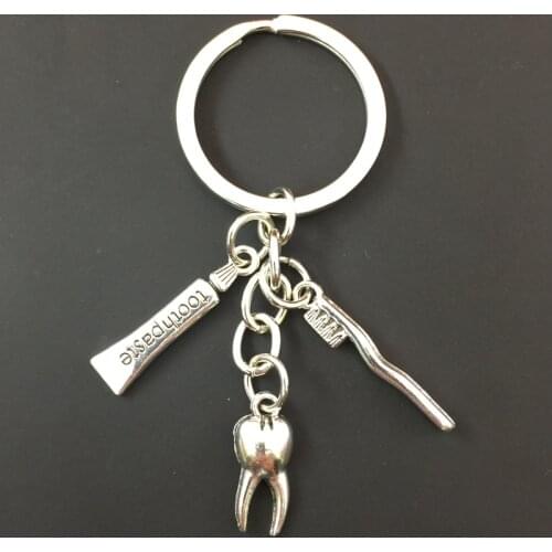 Hot New Dentist Denture Alloy Keychain Dental Assistant Creative Gift Dental Hygienist Toothpaste Toothbrush with Key Ring