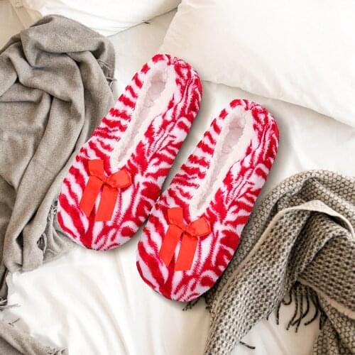 Ship from US)FRALOSHA Tiger pattern family female Shoes cotton wool plush shoes floor non-slip indoor shoes female slippers