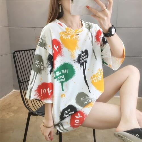 Womens T Shirt Summer Short Sleeve Female T-shirts Casual Tee Tops O-neck Loose Ladies Girls Tshirt Harajuku Women Tops NS4736