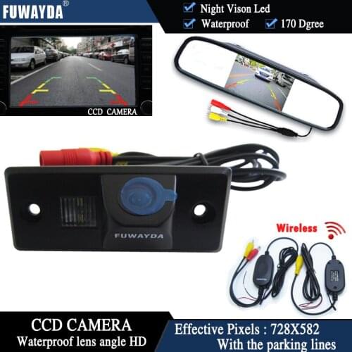 FUWAYDA Wireless Color CCD Car RearView Camera for PORSCHE CAYENNE VW SKODA FABIA TIGUAN TOUAREG+4.3Inch rearview Mirror Monitor