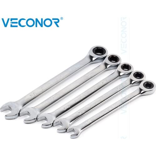 1/4 9/32 5/16 11/32 3/8 Inch Ratchet Wrench Set of Keys High Torque Spanner Tool 72-Tooth Imperial Size Mirror Surface Polished