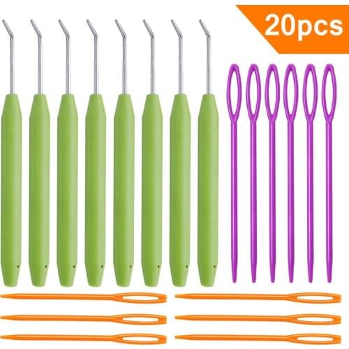 KAOBUY 20PCS Loom Knit Hook Set, Crochet Needle Hook Kit, 8Pcs Green Knitting Loom Hook With 12 Pcs Plastic Sewing Needles