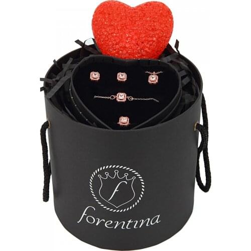 Forentina Rose Tektaş Kolye Küpe Bileklik Yüzük Set - Led Lamba Hediye Set PS1842