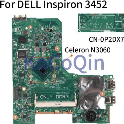 KoCoQin Laptop motherboard For DELL Inspiron 3452 Celeron N3060 Mainboard 14279-1 SR2KN DDR3
