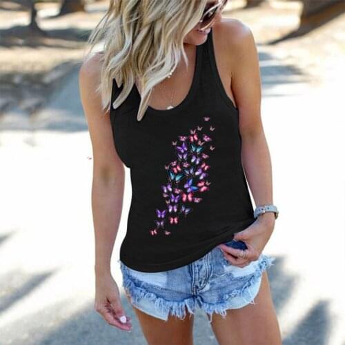 Summer Loose Tank Top Round Neck Tops for Lades Vest Ropa Mujer Color Butterfly Print Women Tank Tops Sleeveless