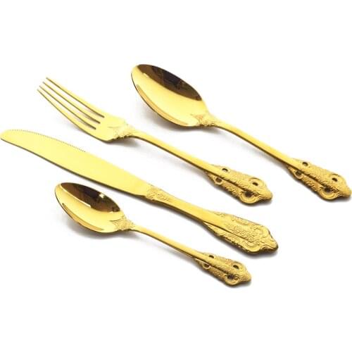 24Pcs Gold Cutlery Set Western Kitchen Dinnerware Set 304 Stainless Steel Knife Fork Spoon Tableware Set Home Party Flatware Set