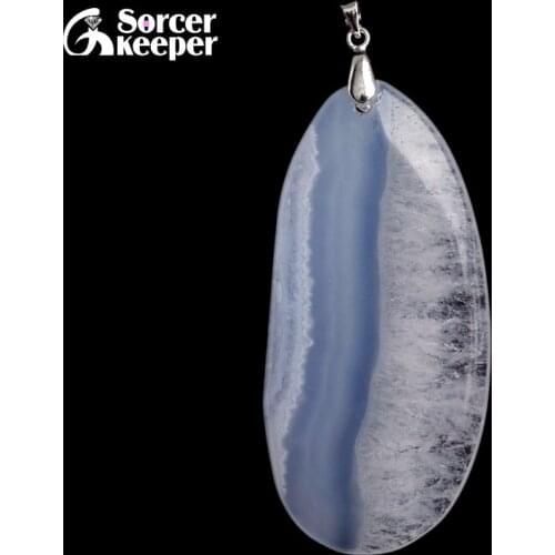 Real Natural Gem Stone Blue Chalcedony Crystal Necklace & Pendant Polished Agates Slice Beads For For Women Jewelry Making BC610