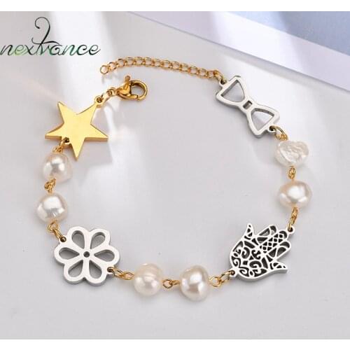Nextvance Simple Star Bracelets Hand Flower Bowknot Chain Link Imitation Pearl Bangles For Women