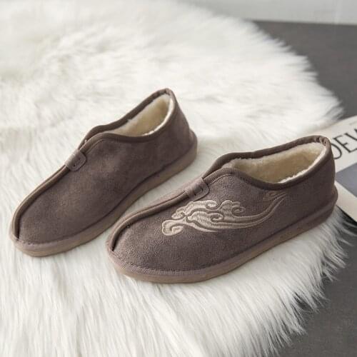 2021 New Winter Mens Cotton Shoes Comfortable Flat-Bottomed Warm Casual Shoes Fashion Plus Velvet Chinese Style Snow Boots