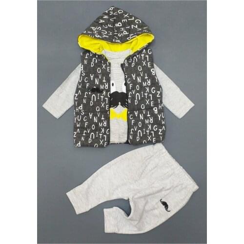 Newborn Essentials Baby Children Boy Clothing 3 Pcs Set Soft 100% Cotton 3-18 Months Hooded Vest Trousers Body Baby Gift Set