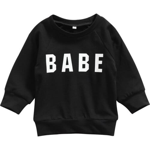 Toddler Kid Solid Casual Pullover Autumn Winter Warm pullover Letters Printed Pattern Long Sleeve Round Collar Tops Khaki/ Black