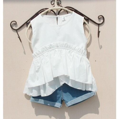 3-15 Year Summer Girls Blouse Shirts For Kids Solid White Tank Top Cotton School Girl Blouses Tops Toddler Teen Children Clothes