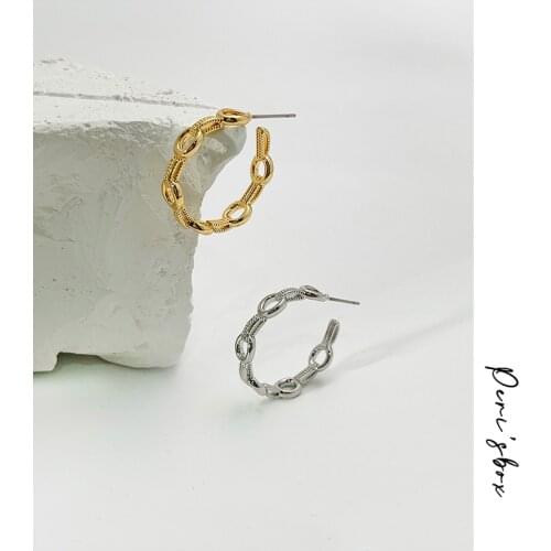 PerisBox Delicate Hollow Out Twist Chain Hoops Earring For Women Gold Silver Color Circle Brass Hoop Earrings Daily Gift