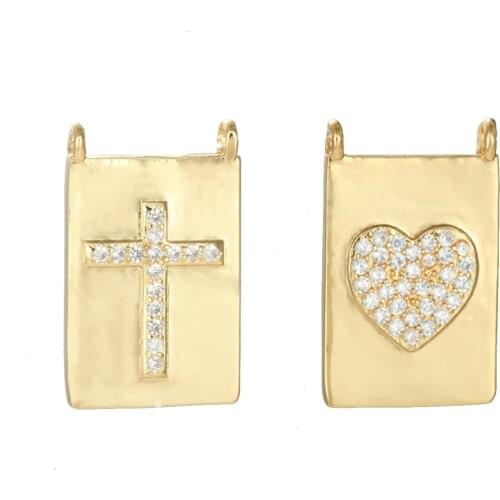 Heart Cross Charms for Jewelry Making Bulk Supplies Gold Pendant Diy Earring Necklace Bracelet Accessories Copper Mosaic CZ