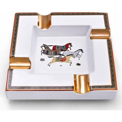 Luxury Cigar Ashtray with 4 Slot Retro Style Ceramic Ash Tray Decor Home for Living Room Square Tobacco Cigarette Holder