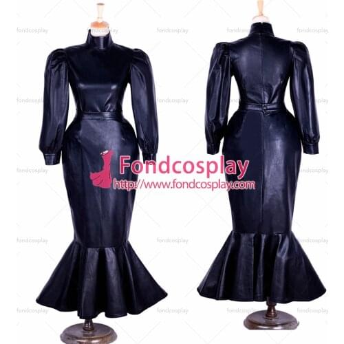 Fetish Faux Leather Dress Sissy Maid Uniform Cosplay Costume Tailor-made[G1365]
