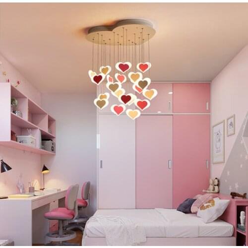 Nordic modern simple love ceiling lamp Girl Bedroom childrens room lamp cartoon creative romantic pink heart-shaped Chandelier