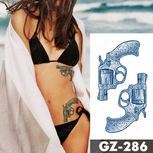 Juice Ink Tattoos Body Art Waterproof Temporary Tattoo Sticker Moth Rose Gun Tatoo Arm Fake Old School Hand Tatto Women men