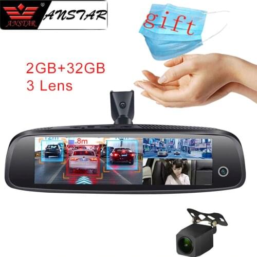 ANSTAR 8'' 2GB+32GB Rearview Mirror Car DVR 4G Android Dash Cam 3 lens HD 1080P Night Vision Registrar GPS ADAS Auto Camera