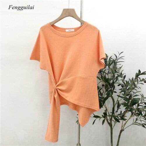 Short Sleeve T-Shirt Womens Summer 2021 New Korean Design Cross Irregular Sexy Design Style Causal Street Wear Top