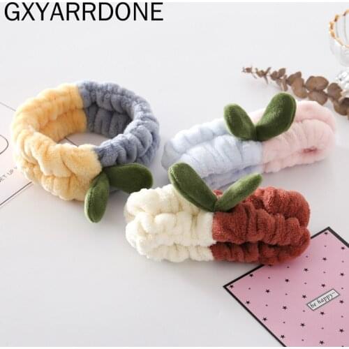 2021 New Grass Bud Headband Coral Fleece Wash Face Bow Womens Hair Band Color Collision Elastic Make Up Lady Hair Accessories