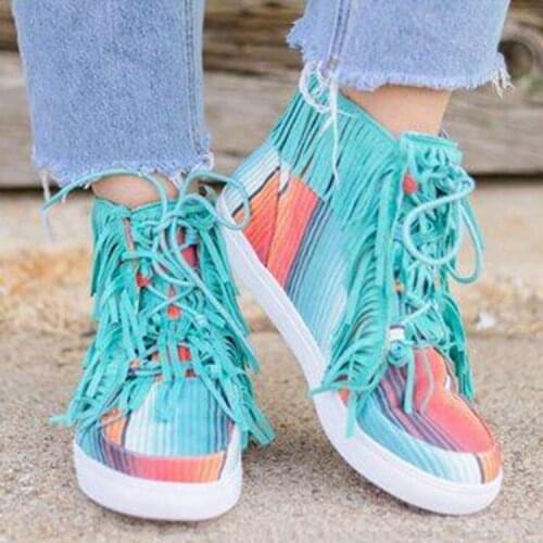 2021 New Dihope Classic Tassel Western Cowboy Boots Women Fashion Flats Shoes Lace-up Trainers Female Shoes Tenis Feminino D1384